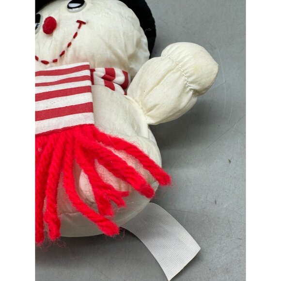 vintage snowman plush Christmas tree ornament white black top hat scarf 6" READ - Picture 4 of 9